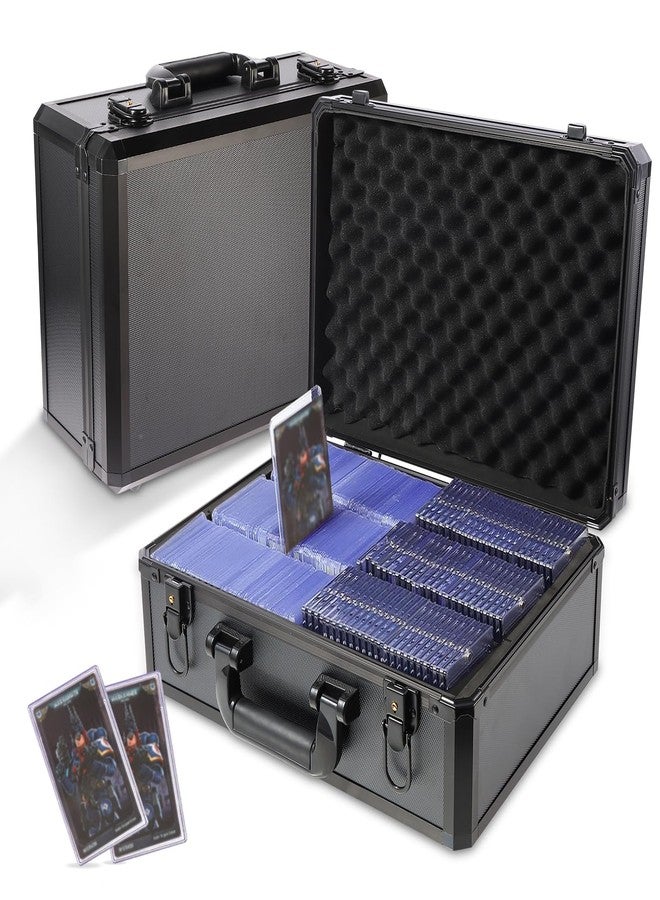 EcoVibe Trading Card Storage Box, Aluminum Alloy Card Case Holds 600+ Toploaders & One-Touch Holders, Sports Card Storage for 3" x 4" 35pt Rigid Card Holders(Black) - Image 1